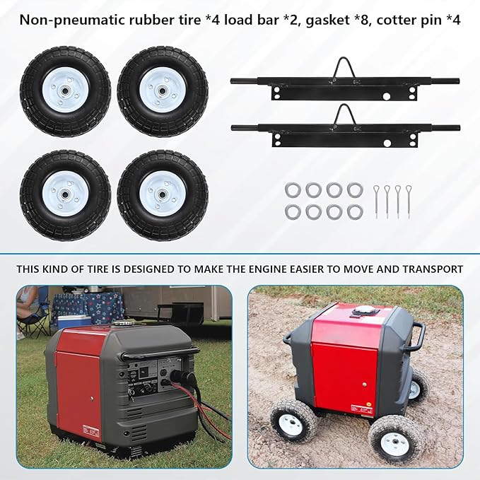 Generator Wheel Kit Compatible With Honda EU3000IS Durable Construction Low Maintenance Black