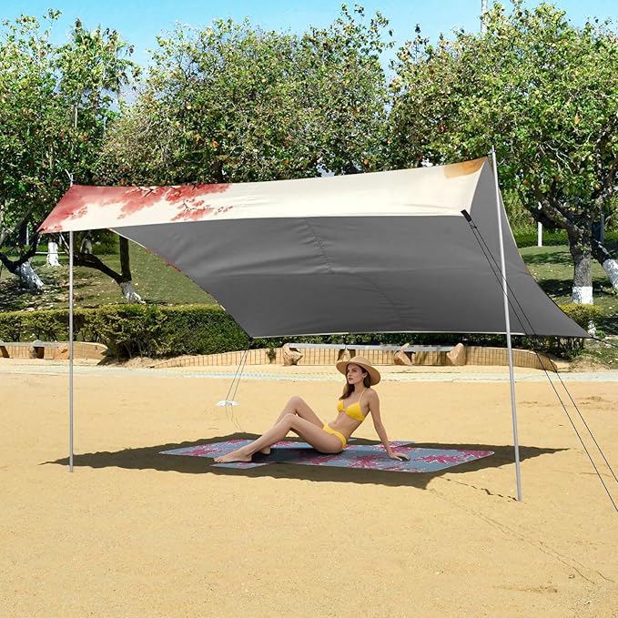 Beach Canopy with Windproof Ropes &amp Sandbags Beach Tent Sun Shade Sun Shelter for Camping Trips Fishing Backyard Fun or Picnics Landscape