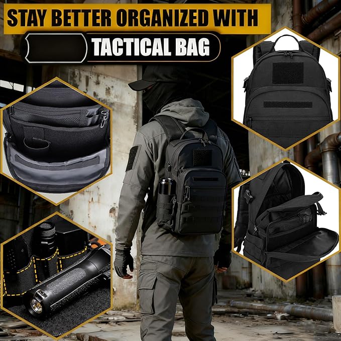 Miramrax Tactical Backpack for Men Military Backpacks with Holster Army 3 Days Assault Pack Bug Out Bag for Hiking Camping (Black)