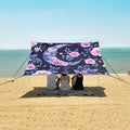 ALAZA Crescent Moon Alchemy Flowers Beach Tent Sun Shelter UPF50+ Protection Beach Shade Canopy w/ 4 Sandbags for Outdoor Camping Fishing Backyard Fun Picnic 10x9 ft