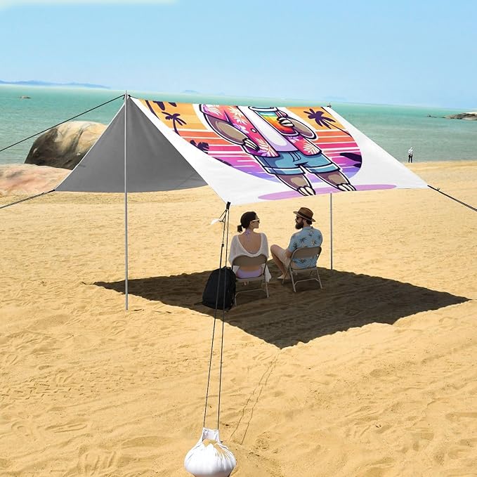 ALAZA Sloth Summer Beach Beach Tent Sun Shelter UPF50+ Protection Beach Shade Canopy w/ 4 Sandbags for Outdoor Camping Fishing Backyard Fun Picnic 10x9 ft