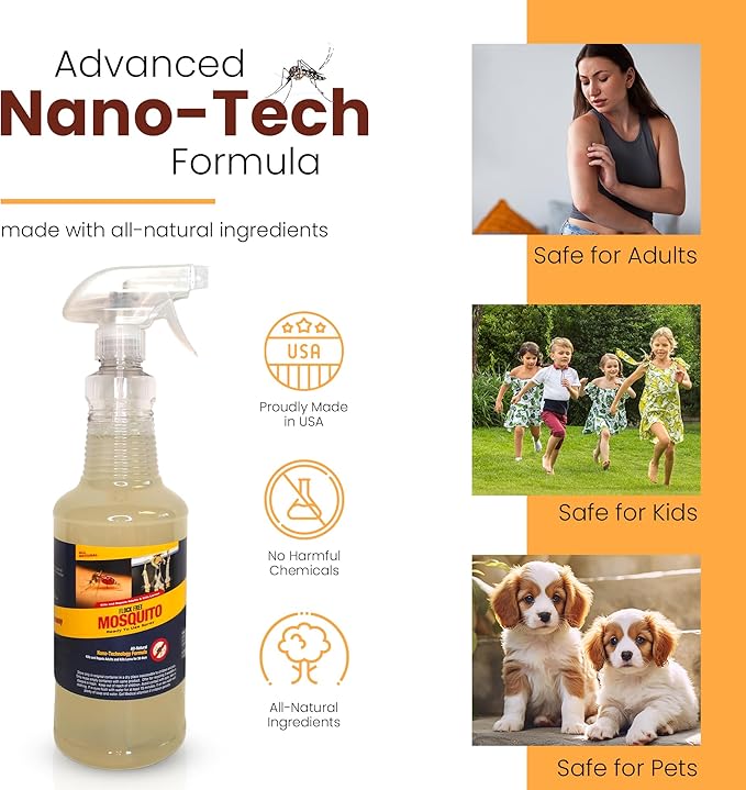 Natural Mosquito Control Ready to Use Spray Repels Mosquitoes Ticks Fleas Flies Gnats and Chiggers Away (32 oz Ready to use)