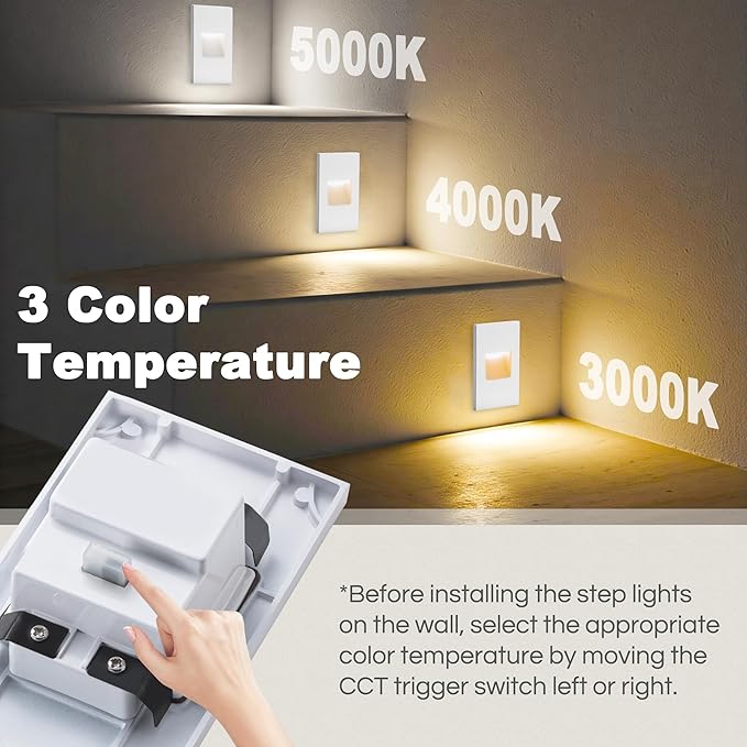 FTL Outdoor Step Lights LED Stair Lights Indoor 120V Dimmable 3CCT Color Changing 3000K/4000K/5000K Deck Stair Lights 3.5W 150LM Waterproof Vertical White Light for Steps Aluminum 6-Pack