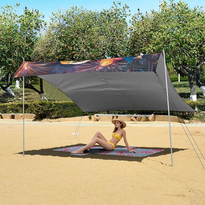 ALAZA Eagle USA American Flag Beach Tent Sun Shelter UPF50+ Protection Beach Shade Canopy w/ 4 Sandbags for Outdoor Camping Fishing Backyard Fun Picnic 10x9 ft