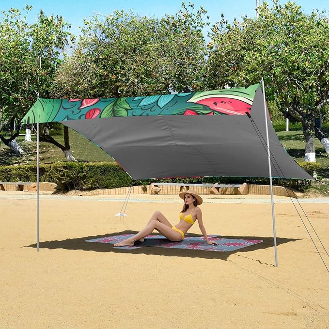 ALAZA Watermelon Hand Drawn Beach Tent Sun Shelter Portable Canopy Sunshade for Outdoor Camping Picnics Backyard Fun 10x9 ft