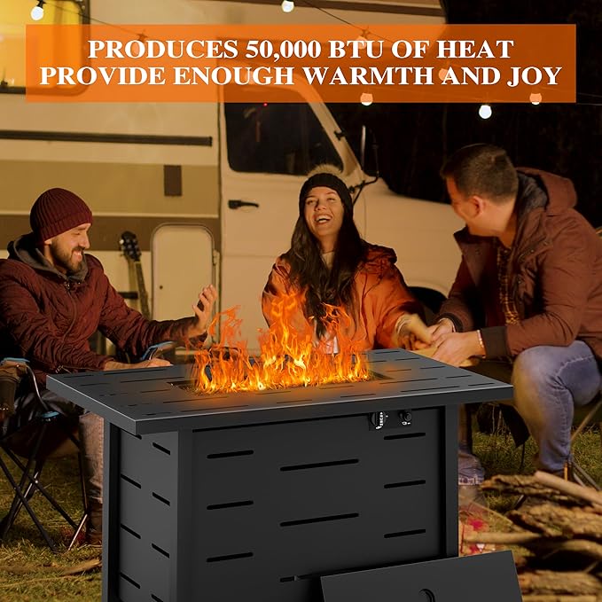 Walsunny 43 inch Outdoor Propane Fire Pit 50000 BTU Gas Fire Pit Table with Lid Waterproof Cover Rectangle Gas Firepit Table for Garden/Patio CSA Certification