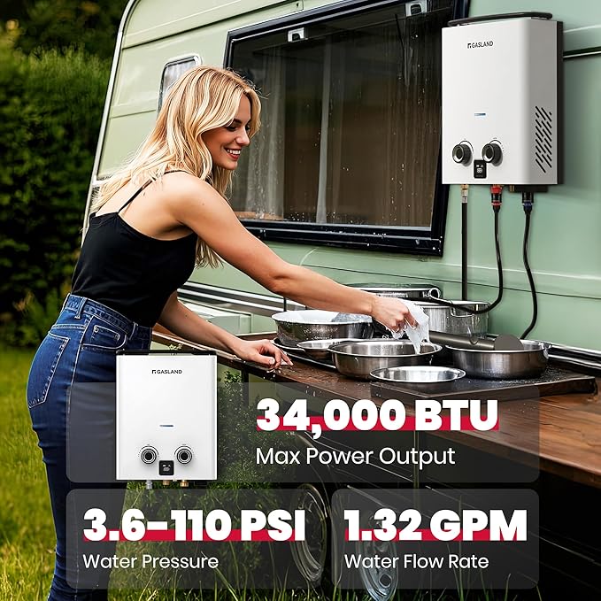 GASLAND Goshower G5 Pro Portable Propane Tankless Water Heater – 1.32 GPM 34000 BTU With Water Pump &amp Strainer Ultra-Slim 5L for Camping Off-Grid Outdoor Shower