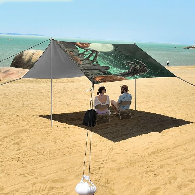 ALAZA Pumpkin Mummy Halloween Beach Tent Sun Shelter UPF50+ Protection Beach Shade Canopy w/ 4 Sandbags for Outdoor Camping Fishing Backyard Fun Picnic 10x9 ft