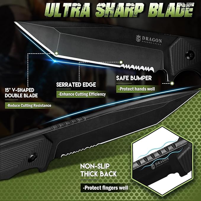 Dragon Creek Fixed Blade Knife - Full Tang Black