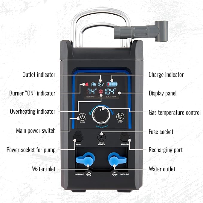 Hike Crew Propane Water Heater &amp Shower Pump | Rechargeable Portable Outdoor Water System w/Shower Head Attachment for Instant Hot Water While Camping Hiking Glamping &amp Vacationing
