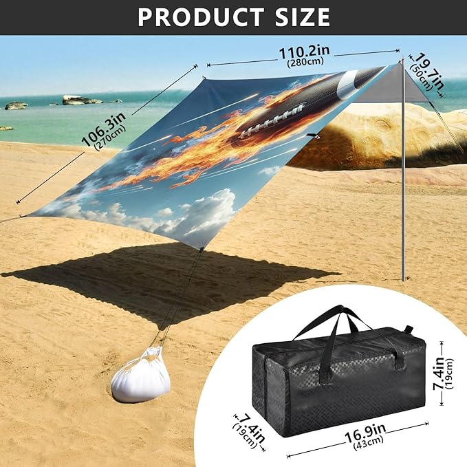 ALAZA Football Firing Beach Tent Sun Shelter UPF50+ Protection Beach Shade Canopy w/ 4 Sandbags for Outdoor Camping Fishing Backyard Fun Picnic 10x9 ft