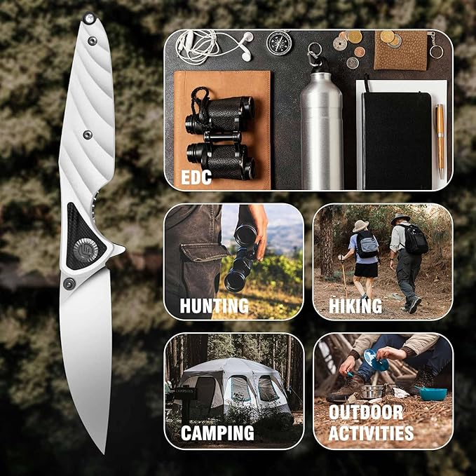 FINTISO Pocket Knife 3.15 Folding Knife Premium 14C28N Blade Bicolour White and Black G10 Handle Design with Liner Lock Pocket Clip for Men Women Small EDC Knife for Camping Hunting Hiking Survi