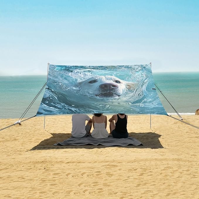 ALAZA Labrador Swims in The Sea Beach Tent Sun Shelter Portable Canopy Sunshade for Outdoor Camping Picnics Backyard Fun 10x9 ft