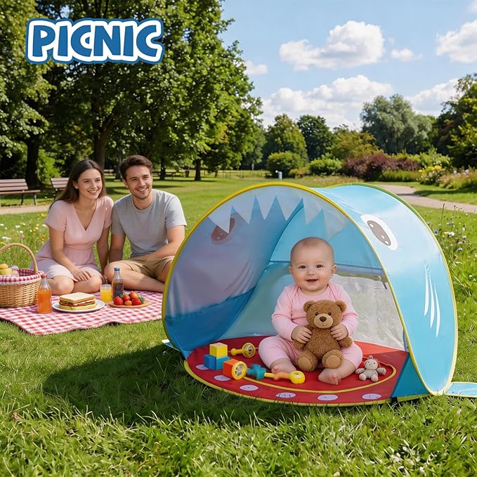 Baby Beach Tent - Shark Pop Up Beach Tent Sun Shade for Beach Portable Shade Pool UV Protection Sun Shelter for Outdoor Travel Camping