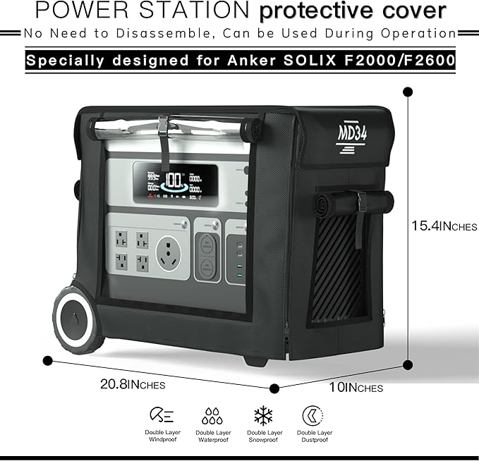 Anker SOLIX Protective Cover for F2000/F2600 Power Supplies - Waterproof Dustproof Portable Battery Cover with Easy-Access Precision Window