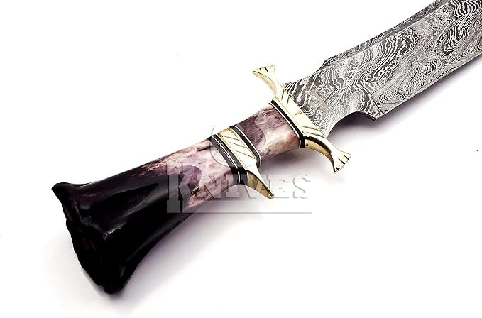 Noon Knives : Hand Made Damascus Steel Collectible Bowie Knife Handle Camel Bone (Black)