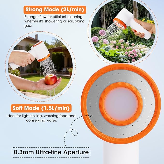Portable Shower for Camping 2500mAh Rechargeable Camp Shower Pump with Foldable Bucket and Light Filtered Shower Head Outdoor Shower Kit for Travel Pet Bath Car Washing Wartering Plants