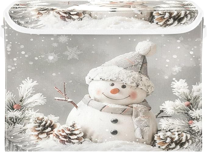 senya Christmas Baskets Collapsible Storage Bins with Lids Snowman Pine Cones Snowflake Storage Boxes Clothes Baskets for Organizing