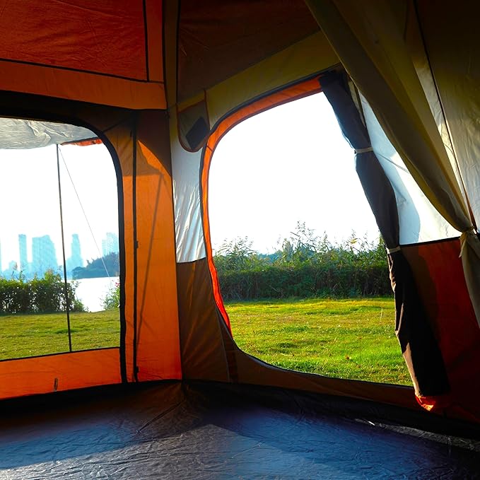 KTT Extra Large Tent 10-12-14 Person(B)Family Cabin Tents2 Rooms3 Doors and 3 Windows with MeshStraight WallWaterproofDouble LayerBig Tent for OutdoorPicnicCampingFamily Gathering
