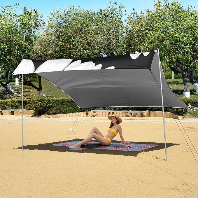 ALAZA Beautiful Daisy Flower on Black Beach Tent Sun Shelter Portable Canopy Sunshade for Outdoor Camping Picnics Backyard Fun 10x9 ft