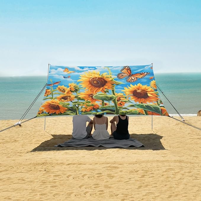 ALAZA Blooming Sunflowers Blue Sky Blue Butterflies Beach Tent Sun Shelter Portable Canopy Sunshade for Outdoor Camping Picnics Backyard Fun 10x9 ft