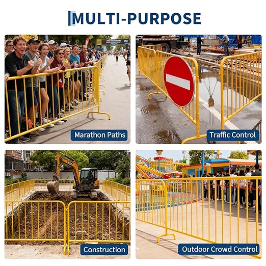 Garvee Interlocking Steel Barricade 5.5 Ft. Heavy Duty Galvanized Metal Barricade Interlocking Steel Road Barriers with with Bridge Feet Base for Crowd Control Event Fencing Indoor/Outdoor Yellow