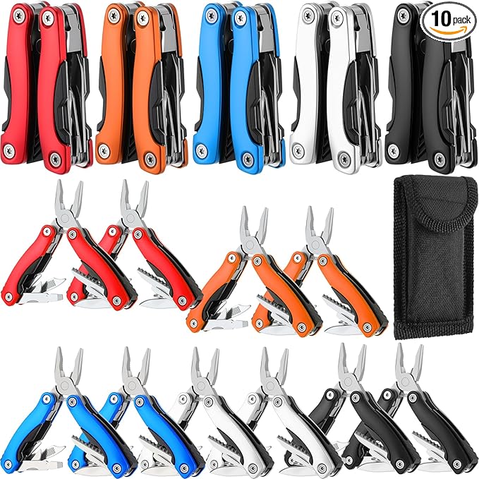10 Pack Mini Multi Tool Bulk Birthday Gifts for Men Him Dad Boyfriend Stocking Stuffers Small Multitool Fishing Pocket Knife for Men Camping Survival Computer Bike Gadgets 5 Colors