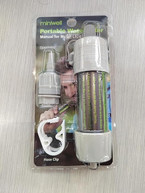 Miniwell Gravity Water Filter Straw - Ultralight Versatile Hiker Filter with Bucket Connector (Grey)