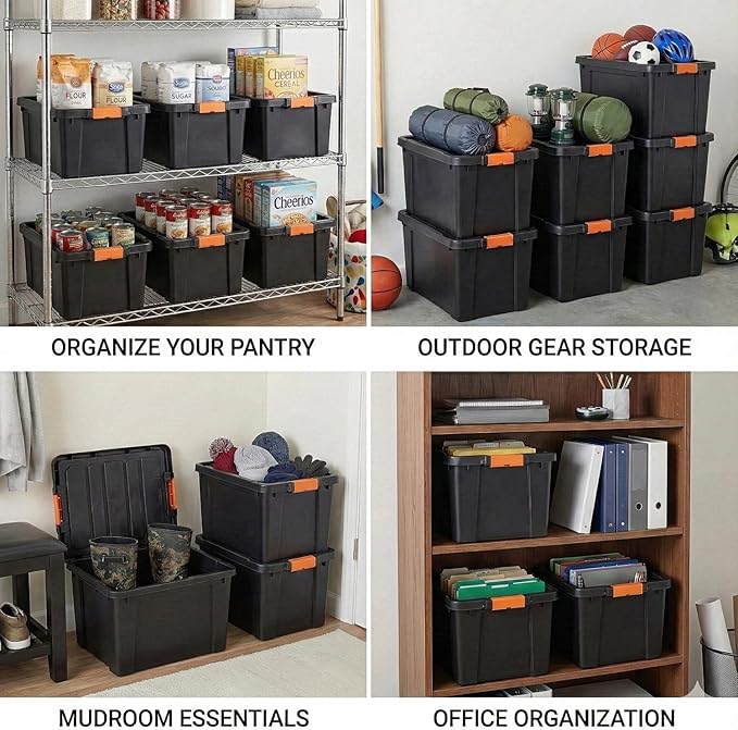 19 Gal Heavy Duty Plastic Storage Bins with Lockable Lids Storage Bin Plastic Storage Bins Stackable Latching Tote for Toolseasonal Items Sports Equipment Black