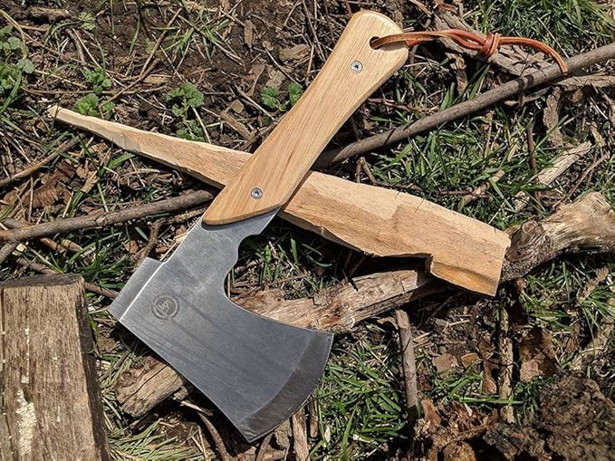 UST Heritage Camp Ax with Full Tang Design Stainless Steel Blade and Leather Sheath for Chopping Hiking Camping Backpacking and Outdoor Survival