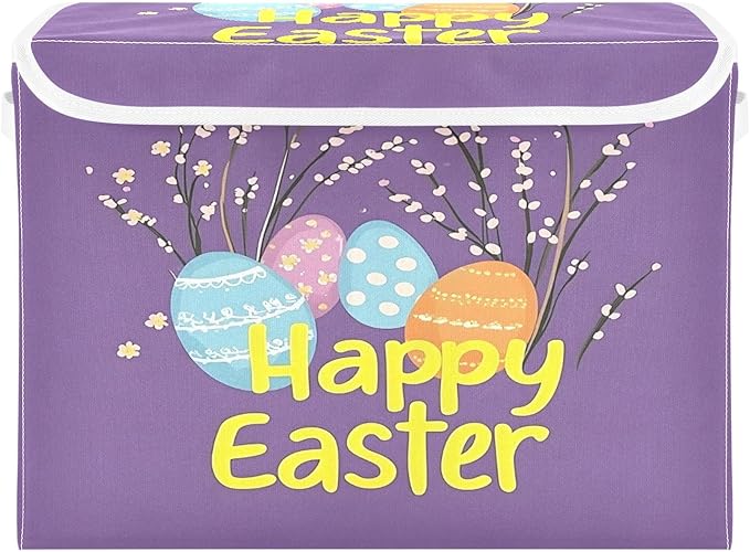 Happy Easter 2 Fabric Storage Bins with Lids and HandleFoldable Storage Bins with LidsCloset Organizers for Clothes Storage Room Organization Office Storage Chest Organizer