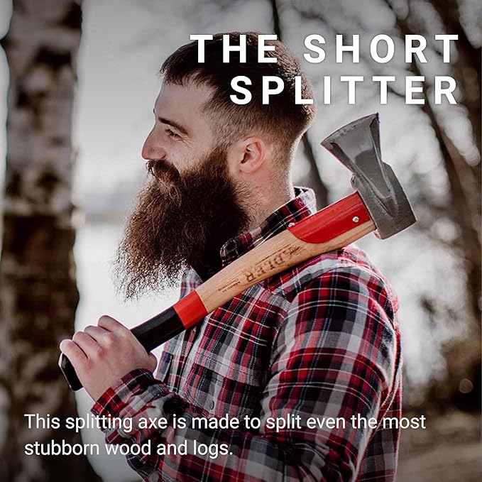Adler Short Splitter – German Made Wood Splitting Axe Hickory Handle Anti-Slip Grip 2-3/4 lb Head 19.6 Ergonomic Handle w/Leather Sheath for Camping Firewood Bushcraft &amp Outdoor Use (A9)