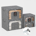 Stackable Clothes Storage Bins with Metal Frame 4 Piece Stackable Clothes Organizer with Double Opening + Clear Window Design for Cabinets Under Beds Storage and Garage Gray 2 * 22 L + 2 * 64 L
