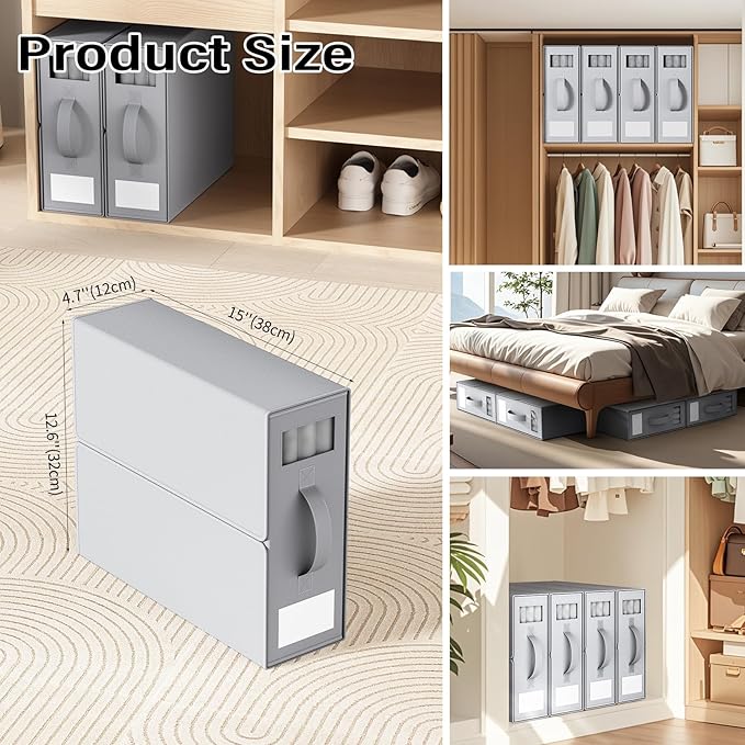 Foldable Bedding Organizer Fabric Storage Bins for Bed Sheets Duvet Covers and Pillowcases Closet Organizer Storage Container Boxes for Blankets Clothes (6 pack(Queen or King) Grey)