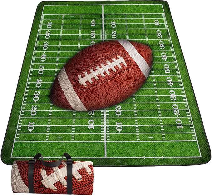 Outdoor Picnic Blanket Portable Ultrasonic Waterproof Picnic Mat Football Printed Camping Beach Mat for Sand and Wet Grass Hiking (Football L)