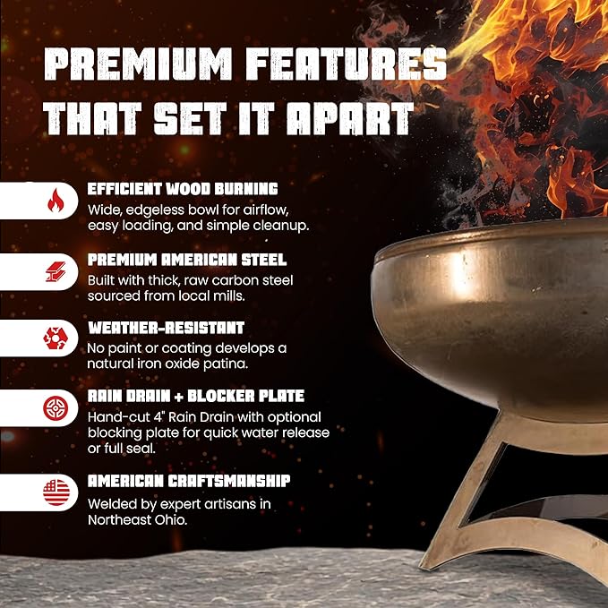 Liberty Fire Pit – Ohio Flame Wood Burning Outdoor Fire Pit - 36 Diameter with Hollow Base (Made in USA)