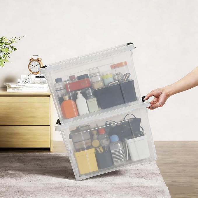 22 Qt Latching Storage Box Stackable Bin with Latch Lid Plastic Storage Container Tote Clear 4-Pack
