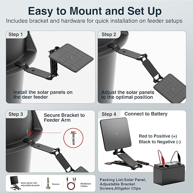 SUNAPEX 12V Deer Feeder Solar Panel 2.4W ETFE Monocrystalline Solar Trickle Charger - Waterproof Solar Battery Maintainer with Adjustable Mounting Bracket for Hunting Game Feeders Timers and Cameras