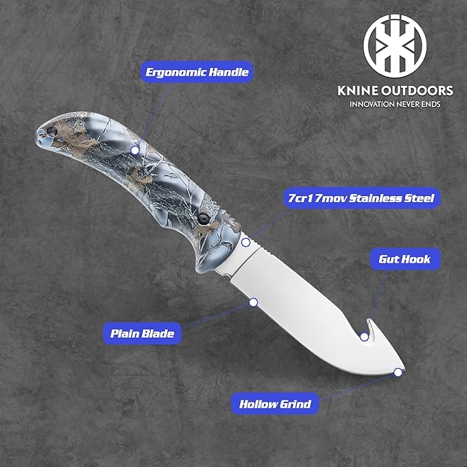 KNINE OUTDOORS Hunting Gut Hook Skinner Knife with Butt Out Game Dressing Tool for Field Dressing