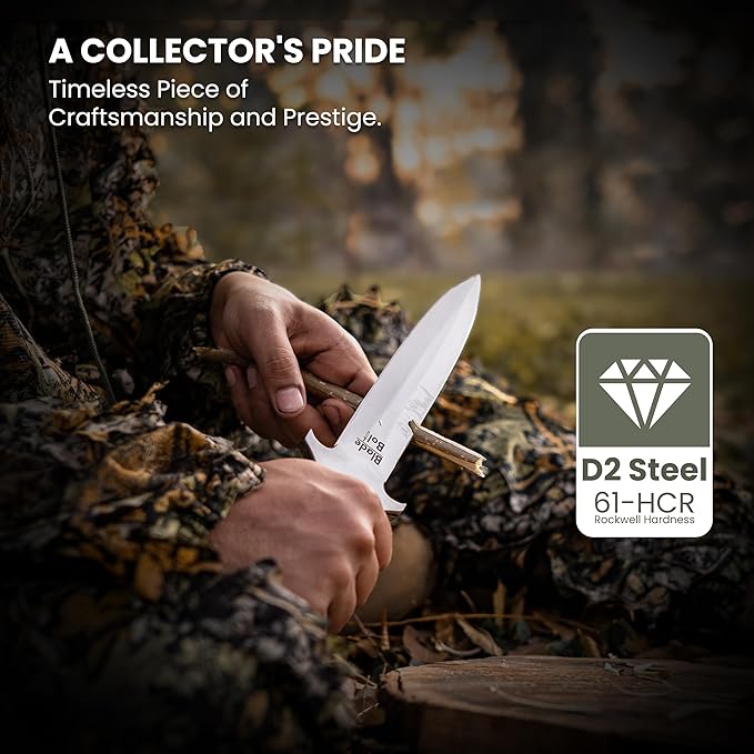 TwinEdge Pro D550X Fixed Blade Dagger Knife with Sheath – 6.9 Full Tang D2 Steel Blade with Rare Green Horn Handle Survival Hunting Knife for Men Perfect for Camping Tactical Outdoor and Gift