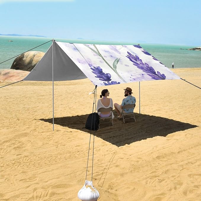 ALAZA Lavender in Watercolour Style Beach Tent Sun Shelter Portable Canopy Sunshade for Outdoor Camping Picnics Backyard Fun 10x9 ft