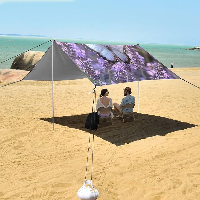 ALAZA Lavender Butterflies Garden Beach Tent Sun Shelter Portable Canopy Sunshade for Outdoor Camping Picnics Backyard Fun 10x9 ft