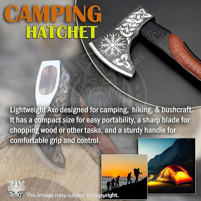 SHINY CRAFTS® Handcrafted Viking Axe – Nordic Engraved Blade with Wooden Handle Unique Gift for Men Collectors and Fantasy Enthusiasts (SCA-01)