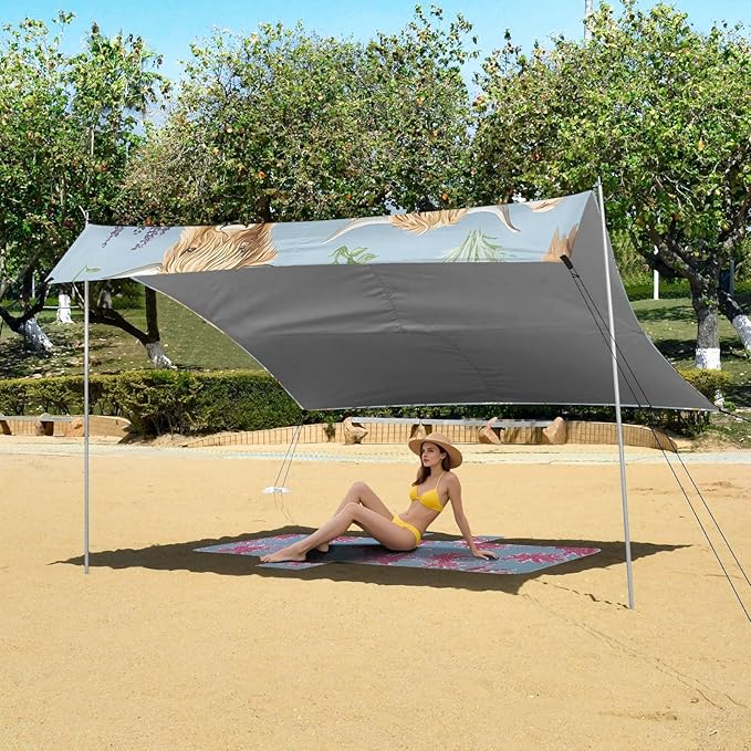ALAZA Highland Cattle Lavender Pattern Beach Tent Sun Shelter Portable Canopy Sunshade for Outdoor Camping Picnics Backyard Fun 10x9 ft