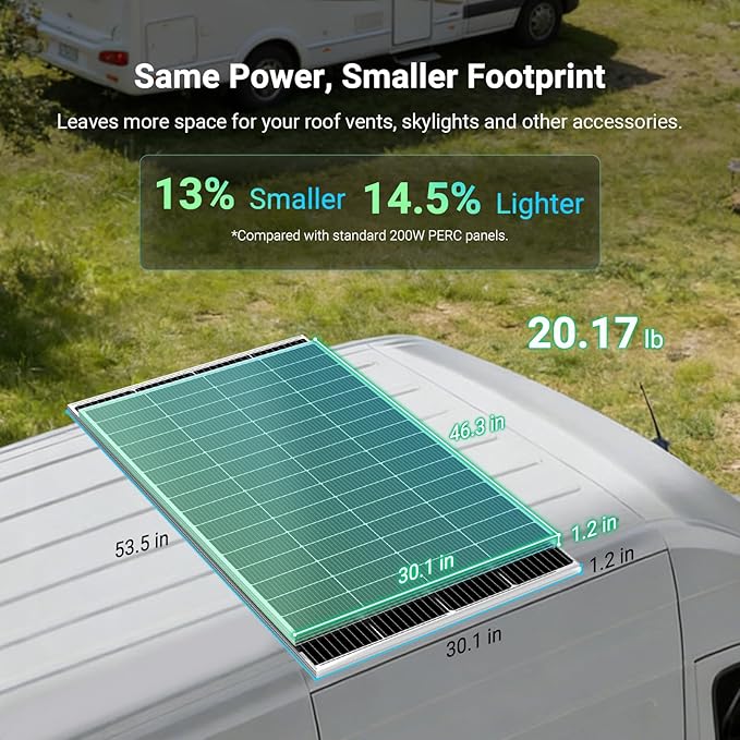HQST N-Type 16BB 200 Watt Solar Panel Compact &amp Lightweight Solar Panels with 30 Years Lifespan up to 25.4% Efficiency Grade A+ Cell IP65 for RV Van Trailer Marine Rooftop Farm Off Grid-