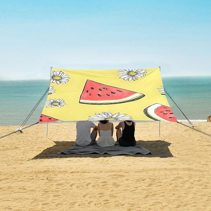 ALAZA Watermelon White Chrysanthemum Pattern Beach Tent Sun Shelter Portable Canopy Sunshade for Outdoor Camping Picnics Backyard Fun 10x9 ft