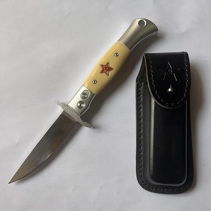 Russia KGB Pocket Folding Knife with Stainless Steel Drop Point Blade Knives and Lightweight Lockback Multi-Tool for Camping Outdoor HuntingSurvival and EDC (Light yellow)