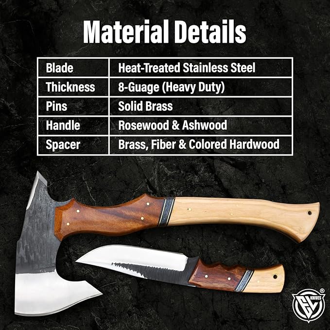 EdgeLandKnives® Hand Forged Tomahawk Throwing Axe and Bushcraft Knife Set Heavy Duty D2 Steel Tomahawk Throwing Axe and Bushcraft Knife Set with Leather Sheath Perfect Combo for Outdoorsmen EL90