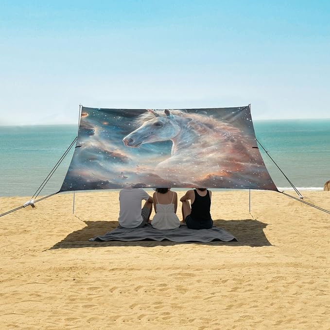 ALAZA Unicorn Head Nebula Beach Tent Sun Shelter Portable Canopy Sunshade for Outdoor Camping Picnics Backyard Fun 10x9 ft