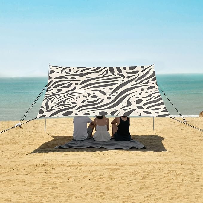 Animal Skin Print Style Saddlebrown Beach Canopy UPF50 Waterproof Large Portable Sun Shelter with Carrying Bag for Camping Picnics Backyard &amp Fishing